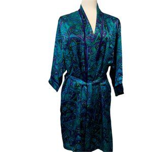 Cacique Wrap Robe Kimono Purple Green Small